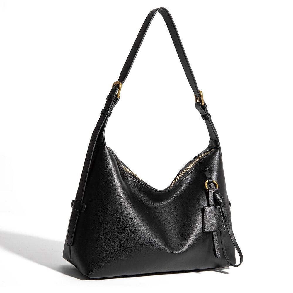8738 Shoulder Bag Leather Large Slouchy Purse, Black Crossbody Tote